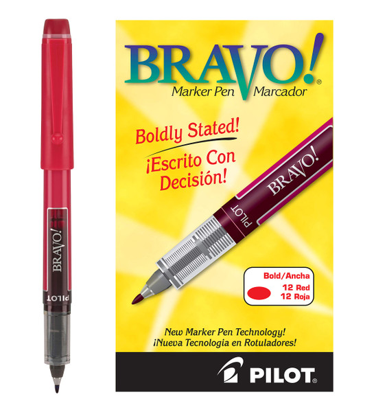 PILOT Bravo Liquid Ink Marker Pens, Bold Point, Red Ink, 12-Pack (11036)