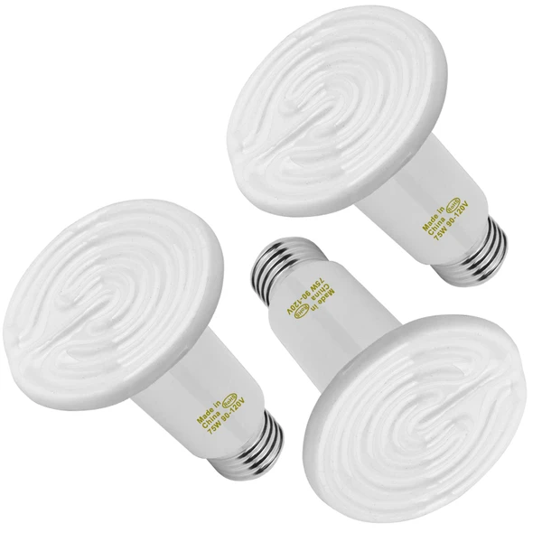 WUHOSTAM 75W 3 Pack Ceramic Heat Lamp, White Infrared Bulb Emitter Lamp Infrared Ceramic Heat Lamp Bulb for Pet Coop Heater Reptile Chicken Lizard Turtle Brooder Bulb, No Harm No Light, ETL Listed