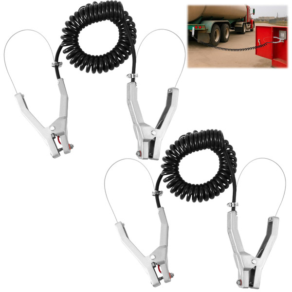 Copkim 2 Sets Insulated Ground Cable Clip 16.4ft Coiled Grounding Anti Static Wire with Clamp for Gas Stations, Oil Depots, Refineries