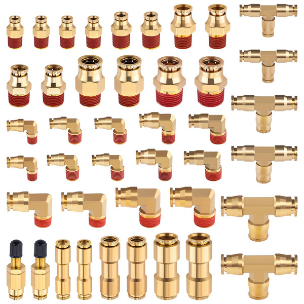 CheeMuii 43 Pcs Brass DOT Air Line Fittings Kit Push Lock DOT Air Fittings