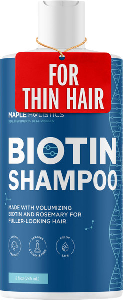 Rosemary and Biotin Shampoo for Thinning Hair - Vegan Volumizing Shampoo for Fine Hair with B Vitamins Argan Oil & Tea Tree Essential Oil - Paraben Silicone and Sulfate Free Vegan Formula (8 Fl Oz)