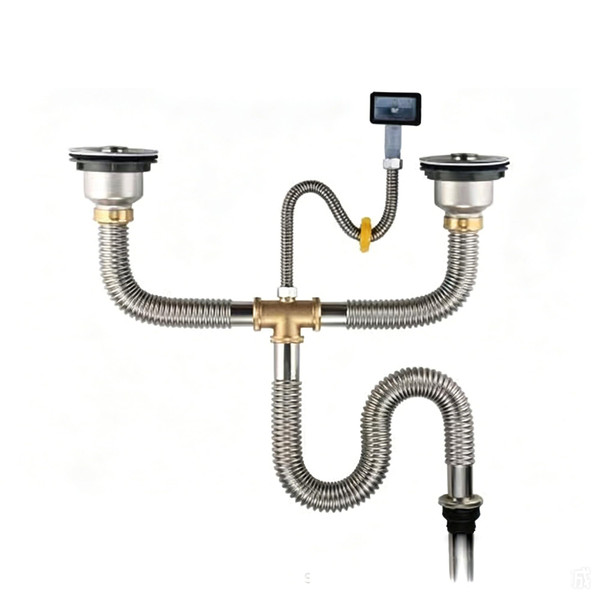 RZGZKLSH Kitchen Double Sink Downpipe Fittings, Stainless Steel