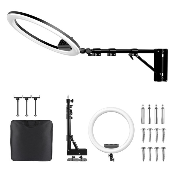 Ring Light Wall Mount with 3 Phone Holder 19", 45.7" Adjustable Boom Arm