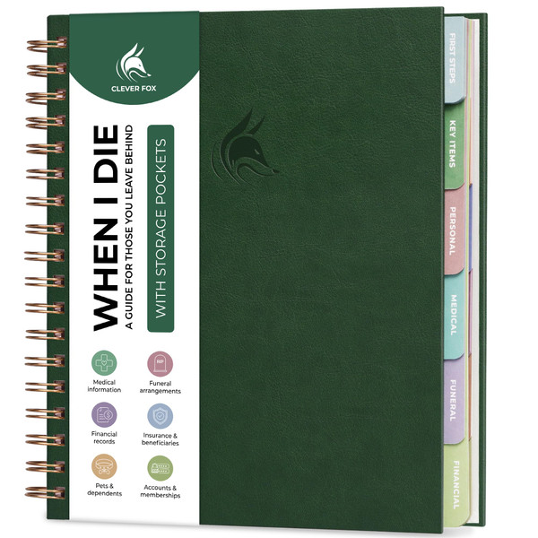 Clever Fox When I Die Organizer Binder Planner, Folders, 8.5x9.5 Dark Green