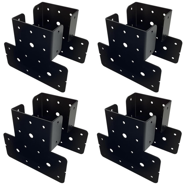 4 Set(8pcs) 4x4 T Post to Beam Connector Roof Tie Steel Brackets,Adjustable T Post Cap pergola Hardware Bracket,roof Anchor Joist Hanger for Wood Posts ,Thickness 2 mm and Black