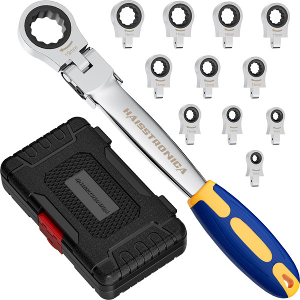haisstronica 12 in 1 Flex-Head Ratcheting Wrench Set, Metric 8-19 mm