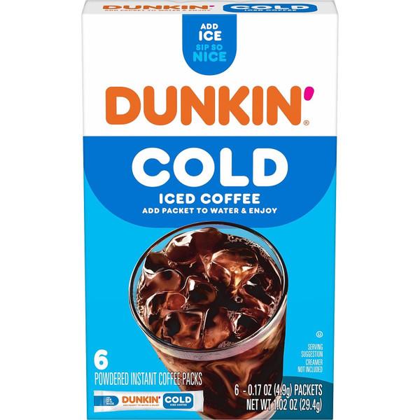 Dunkin’ Cold Iced Coffee, Powdered Instant Coffee Packs, 6 Count (Pack of 12)