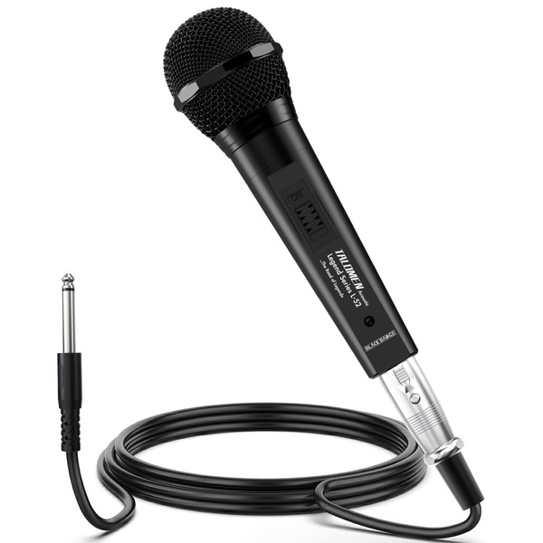 talomen Wired Microphone for Singing, Metal Female, ON/Off Switch, Professional Vocal Dynamic Mic with 20ft & 6.5ft XLR Audio Cable, Cardioid Studio Microfono for Podcasting and Recording, Black-L52