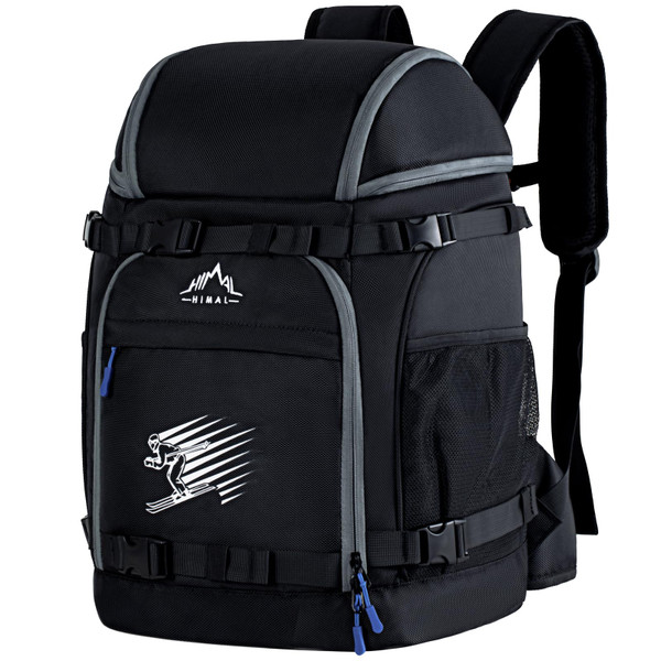 GoHimal Ski Boot Bag, 50L Ski Boot Backpack for Ski Helmet, Goggles, Gloves, Skis, Snowboard & Accessories (Black)