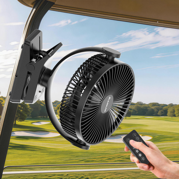 8-inch Magnetic Clip on Fan for Golf Cart, 12000mAH Battery Operated Portable Fan with 5 Speeds, LED Lantern, Magnetic Base, Compatible with EZGO Club Car Yamaha, Ideal Golf Cart Accessories