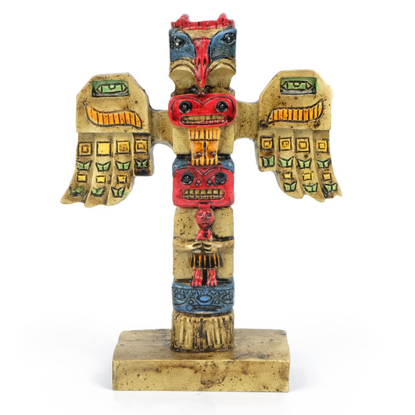 TRANSGOOD Indigenous Totem Pole Resin Indian Figurines Mini 4.5" H Alaska Totem Pole Aboriginal Style Decor