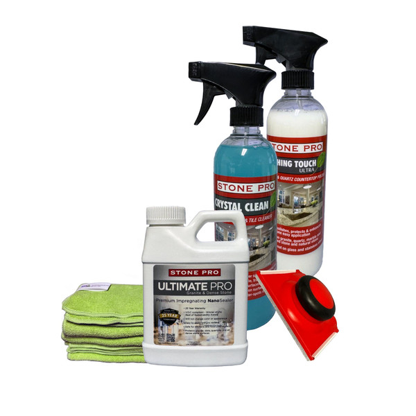 Granite Sealer KIT Ultimate Pro Sealer, Crystal Clean, Finishing Touch (1 Pint – 16 Fl Oz) (for Sealing Granite, Slate, Quartzite & Dense Stone)