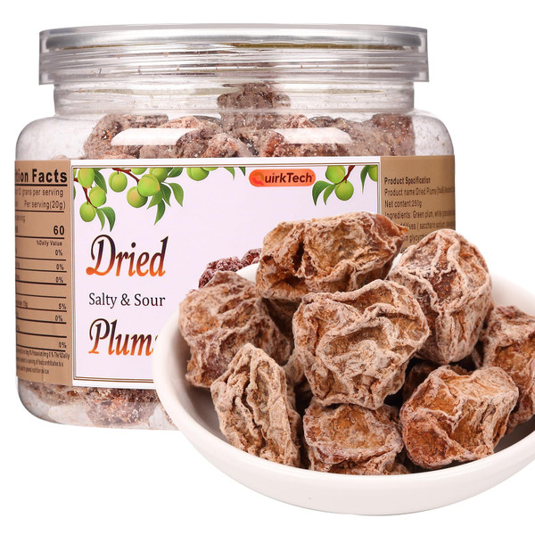 QuirkTech Chinese Dried Plums 8.8 OZ (Preserved Plum) –Traditional Asian Li Hing Mui,Sweet & Sour Salty Dried Plum for Snacking & Flavoring any Iced Beverage, Hawaiian Snacks