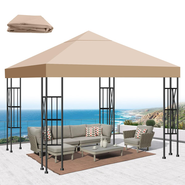 10x10 Gazebo Canopy Replacement Top, 300D High-Density Waterproof Single Layer Gazebo Cover with Heavy Duty Sun Shade Canopy, Folded UV Blocking Canopy Roof for Outdoor Patio Garden Tent Top (Khaki)
