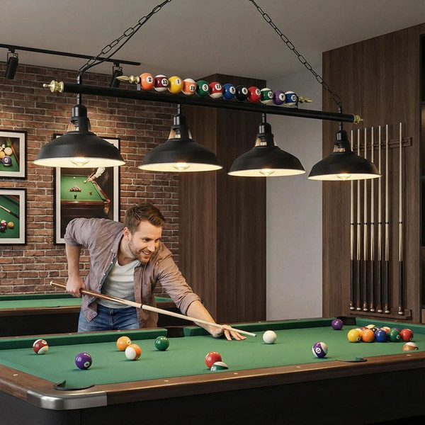 Billiard Pool Table Light – Metal Shade, Fits 7-8ft Table, Game Room, Club