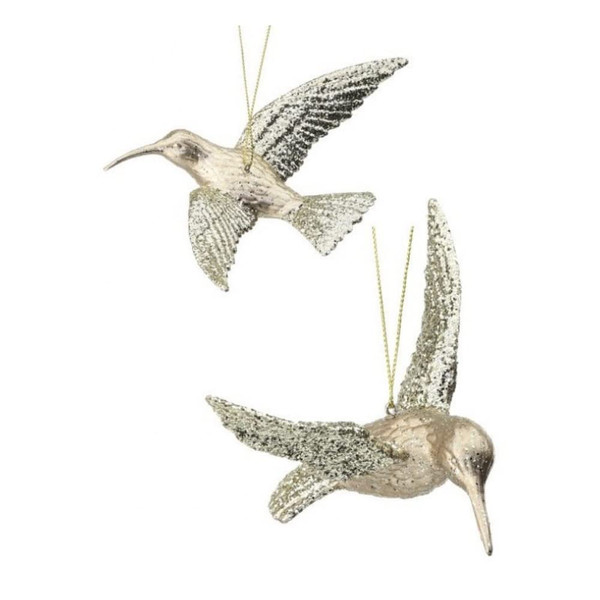 The Bridge Collection Champagne Gold-Glittered Hummingbird Ornaments - Set of 2 Beautiful Flying Bird Ornaments for Christmas Trees