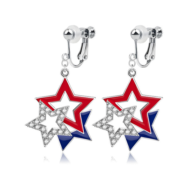 Dreuyet 4th of July Clip On Earrings for Women Patriotic American Flag Red White Blue Dangle Earrings Independence Day Memorial Day Jewelry Gifts for No Pierced Ears (Red Blue White Star)