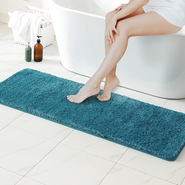 MIULEE Teal Bathroom Runner Rugs Soft Microfiber Bath Mat 24 * 70 Inch