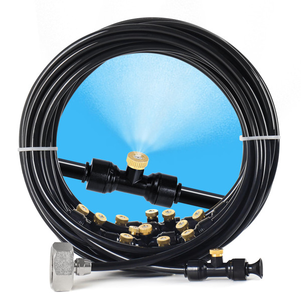 Bonviee 100FT Misters for Outside Patio, 28 Nozzles, 3/4 Inch Brass Adapter