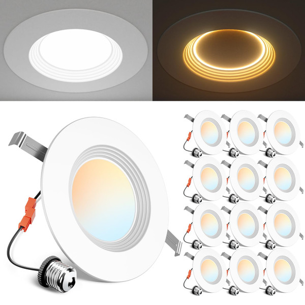 Ensenior 12 Pack 5/6 Inch 5CCT LED Recessed Lighting with Night Light