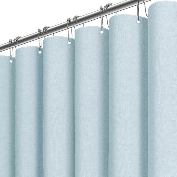 BTTN 72x78 Linen Textured Waterproof Fabric Shower Curtain Set, Fog Blue