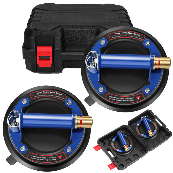 8" Glass Suction Cup, 2 Pack Vacuum Suction Cups with Metal Handle and Brass Pump for Granite & Glass Lifting, 480 lbs Load Capacity with Carrying Case, Deep Blue