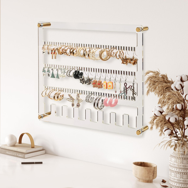 humberboat Earring Holder Organizer, 4 Layer Wall Mounted Ear Stud Display Storage, Acrylic Large Capacity Jewelry Organizer Earring Display and Storage for Studs, Dangling, Necklace humberboat Earring Holder Organizer, 4 Layer Wall Mounted Ear Stud Display Storage, Acrylic Large Capacity Jewelry Organizer Earring Display and Storage for Studs, Dangling, Necklace