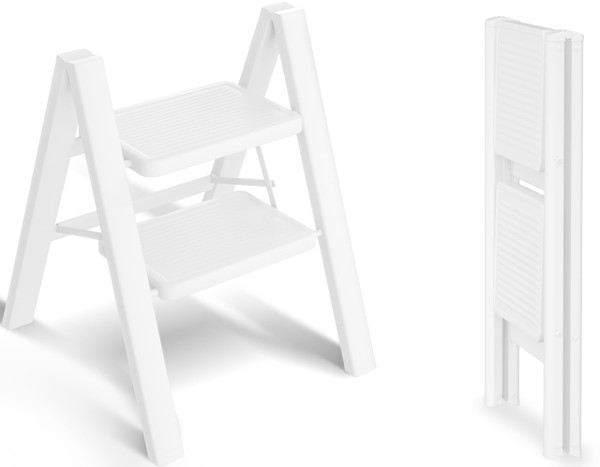 SOLADDER 2 Step Ladder, Folding Step Stool, Lightweight Stepladder, White