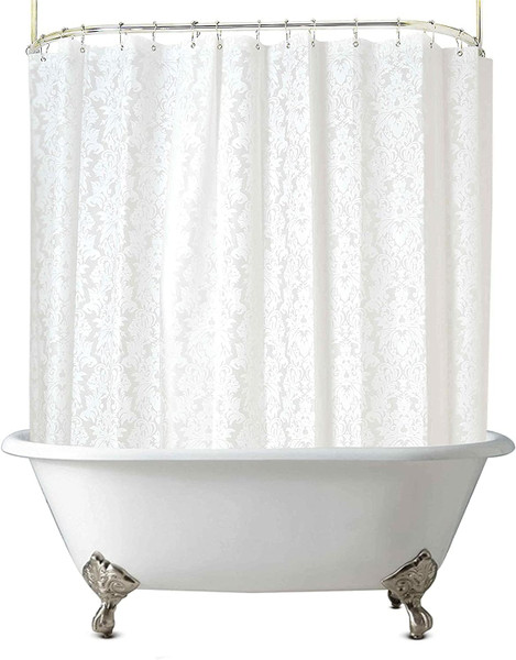De-Mediocre Clawfoot Tub Shower Curtain 180x60 Inch Damask Lace Shower Liner All Warp Around Extra Wide Heavy Duty Vinyl Short Bath Curtain for Clawfoot Bathroom PEVA Waterproof Liner 36 Metal Hooks