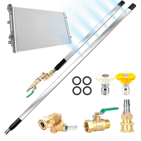 AROETL Radiator Cleaning Wand Set, 24" & 40" Radiator Cleaner Kit with 1/4" Quick Connect Adapter, O Rings, Anti Leak Radiator Cleaner Wand for Car Truck RV Home