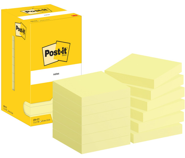 Post-it Notes Canary Yellow, Pack of 12 Pads, 100 Sheets per Pad, 76 mm x 76 mm, Yellow Color - Self-Stick Notes for Note Taking, to Do Lists & Reminders