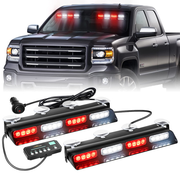 XRIDONSEN 2x 14 inch Red White Emergency Dash Lights 32 LED Strobe Lights