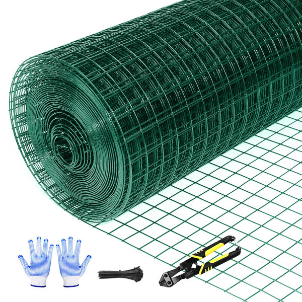 Tongmo 48" x 100' Green Hardware Cloth, 1inch Mesh Chicken Wire Fence, 19 Gauge Vinyl Coated Wire and Welded Wire Roll,Garden Fence, Poultry Netting for Rabbit/Duck/Chicken Coop