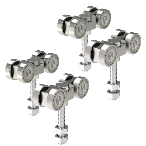 SIWOOD 4-Wheel Strut Channel Trolley 4 Pack, 800 LBS Load Capacity, Fits 1-5/8" Channel, Anti-Jam Groove, Quiet Bearings, M10 304 Stainless Steel Hardware for Indoor or Outdoor Use