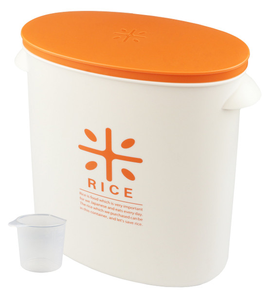 Pearl Metal RICE HB-3435 Rice Bin with Measuring Cup, 11.0 lbs (5 kg), Orange, Stays in a Bag