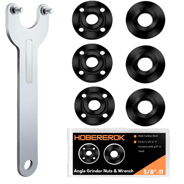 HOBEREROK 7PCS Angle Grinder Nut & Wrench Kit, 5/8-11 Arbor Nut Set