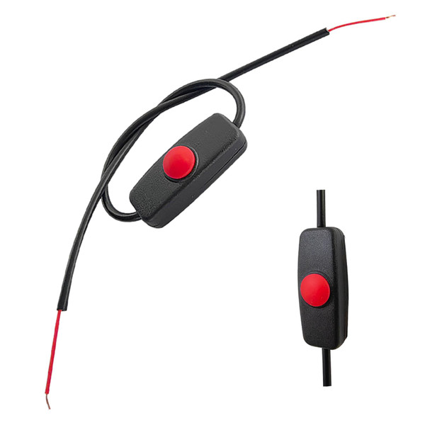 12V Inline Mini ON Off Push Button Switch, Small Latching in-line ON-Off Switch with 10 Inch Prewire on Both End & Quick Shrink Connectors.