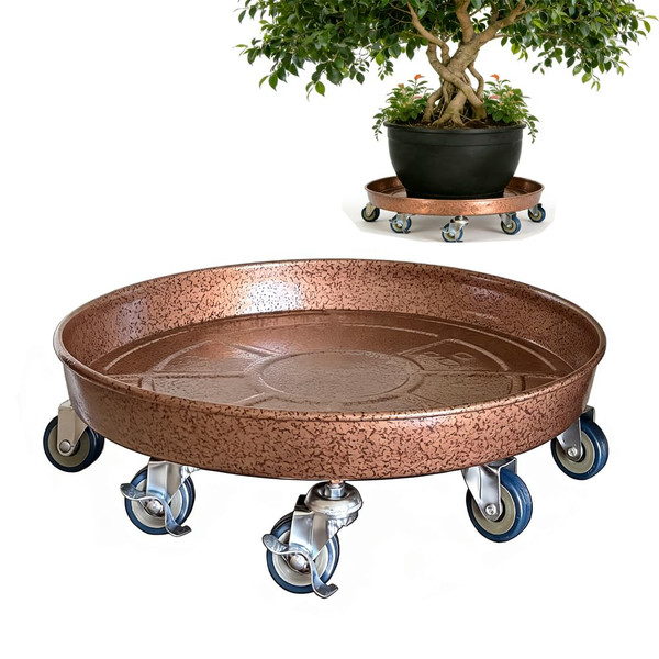 SIAMO 20" Heavy Duty Plant Caddy (570lbs Capacity)-Lockable Non-Scratch Swivel Casters Rolling Plant Stand Saucer for Large Ceramic Planters & Heavy Trees Indoor & Outdoor,Copper,1-Pack