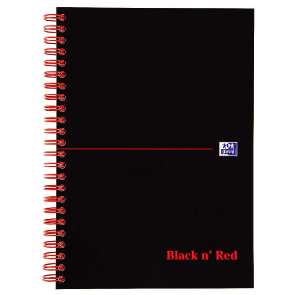 Oxford Black n' Red A5 Flexible Card Cover Wirebound Notebook Ruled 100 Page Black Scribzee-Enabled