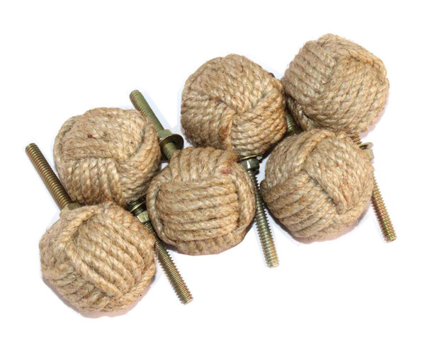 6 PCS Jute Rope Shelves/Cabinet Drawer Pulls Knobs