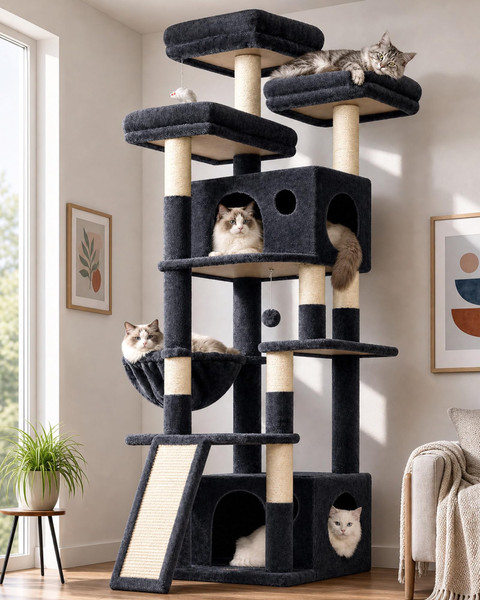Globlazer Heavy Duty Cat Tree, 73in Tall Cat Tower, F73C, Dark Grey