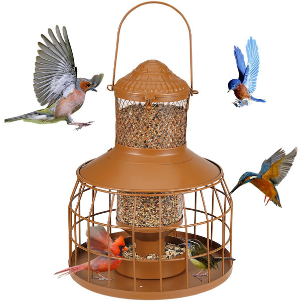 Squirrel Proof Bird Feeders, Metal Wild Bird Feeders for Outdoors Hanging, 3.5LB Heavy Duty Caged Squirrel Proof Bird Feeders, Chew-Proof, Weather Resistant, Patio Backyard Garden Decor