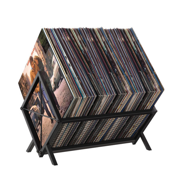YINMIT Vinyl Record Storage Holder - 80-100 LP Vinyl Organizer, Metal Record Display Rack, Quick Assembly Album Storage for Books, Black