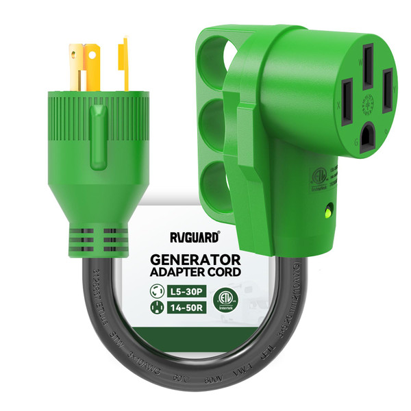 RVGUARD 3 Prong 30A to 50A RV Generator Adapter Cord, ETL Listed