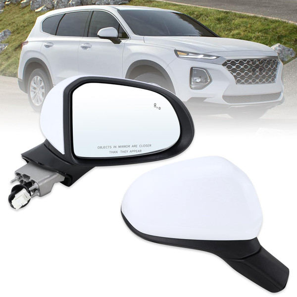Lqito Right Passenger Side Mirror Compatible With 2019 2020 2021 2022 2023 Hyundai Santa Fe With Manual Folding Power Glass Blind Spot White Replace#87620-S2010(5Pins)
