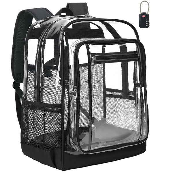 Vorspack Clear Backpack with TSA Lock, 18.5 inch Large Bookbag, Black