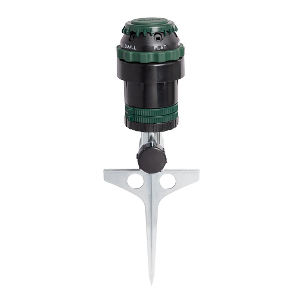 Orbit H2O-Six Gear-Drive Sprinkler on Metal T-Spike - Customizable Lawn Watering Coverage - Multi-Pattern Rotating Head with Adjustable Spray Range - Durable Outdoor Yard Irrigation Sprinkler - 58573