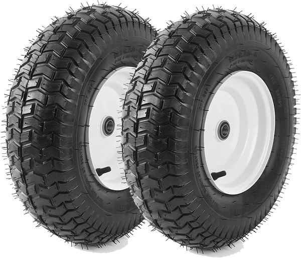 (2-Pack) 16x6.50-8 Tubeless Tires on Rim - Universal Lawn Mower and Garden Tractor Trailer Wheels - With Chevron Turf Treads - 3" Offset Hub, 3/4" and 5/8" Bearings - 4 Ply with 615 lbs Load Capacity