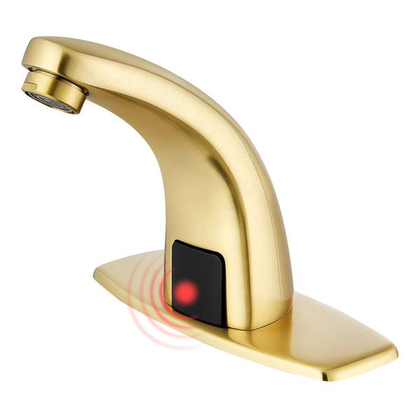 Brush Gold Motion Sensor Touchless Bathroom Automatic Faucet