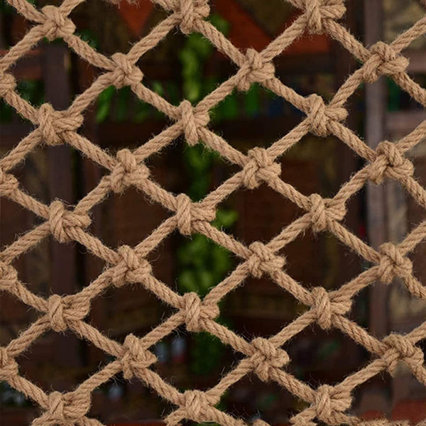 Safety Anti-Fall Fence Net for Children Pet Cat,Cargo Net Climbing Rope,Playground Climbing Children Net Woven Rope Truck Trailer Netting Swing Treehouse Hammock Rope (Jute, 1Mx5M(3.3FTx16.4FT))